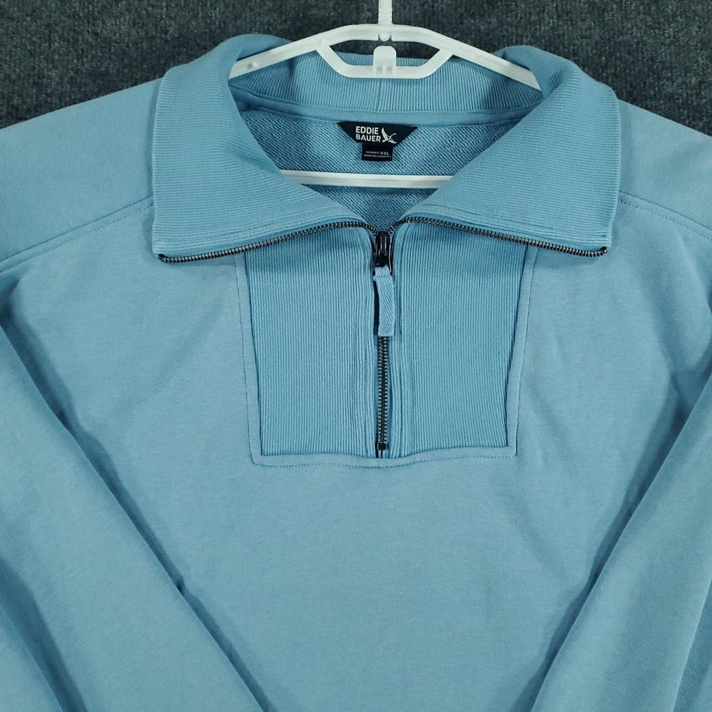 Eddie Bauer Sweatshirt Women XXL Quarter Zip Light Blue French Terry Pullover